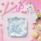 Frans Blauw en Wit Toile de Jouy Baby shower Papieren Bordje (Feest)