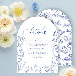 Frans Blauw en wit Victoriaans Floral Vrijgezellen Kaart