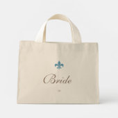 Frans Blauw Fleur de Lis Bruid Initiaal Monogram Mini Tote Bag (Achterkant)