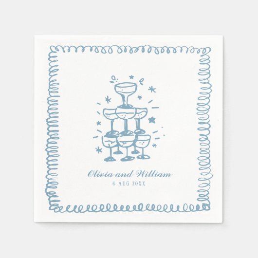 Frans Blauw Hand Getekend Huwelijk Monogram Servet (Voorkant)