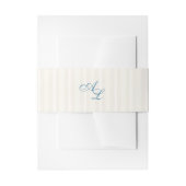 Frans Blauw Monogram  Cream Stripe Wedding Uitnodigingen Wikkel (Voorkant Voorbeeld)