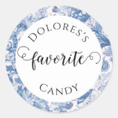 Frans Blauw Toile Custom Favoriete Snoep Ronde Sticker (Voorkant)