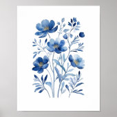 Frans Blauw Waterverf Bloemen Botanicals Poster (Voorkant)