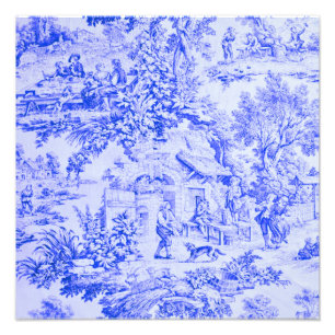 Frans Blauw Wit Toile Chinoiserie Rustieke stijl Foto Afdruk