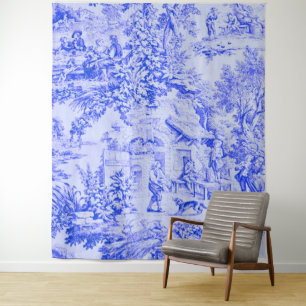 Frans Blauw Wit Toile Chinoiserie Rustieke stijl Wandkleed