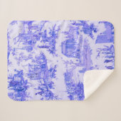 Frans Blauw Wit Toile Chinoiserie Style Rustiek Sherpa Deken (Voorkant (horizontaal))