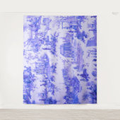 Frans Blauw Wit Toile Chinoiserie Style Rustiek Wandkleed (Voorkant)