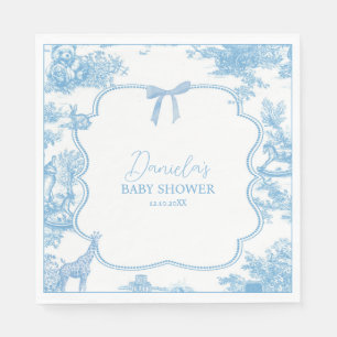 Frans Blauw Wit Toile de Jouy Beer Baby shower Servet