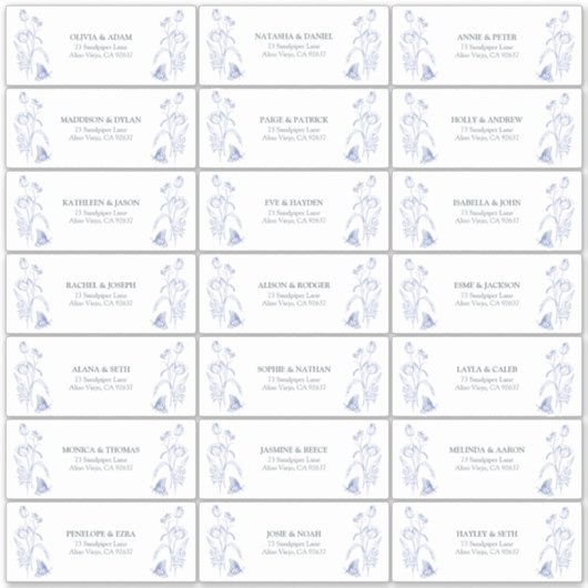 Frans Blauw & Wit Victoriaanse Bloem Gastadres Sticker (Voorkant)