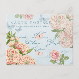 Frans bloemen vintage briefkaart met rozen
