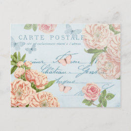 Frans bloemen vintage briefkaart met rozen
