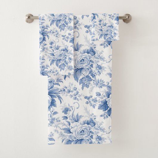 Frans Bloementoilet blauw Bad Handdoek (Insitu)
