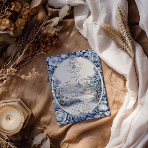  Frans Bloementoilet Blauw Bruiloft Uitnodiging