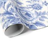 Frans bloementoilet blauw cadeaupapier (Rol Hoek)
