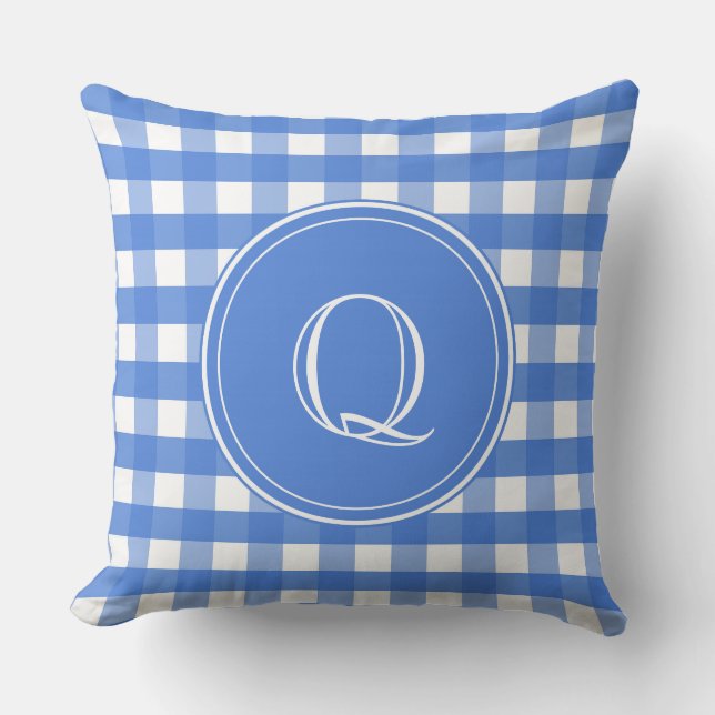Frans Blue en White Gingham Kussen (Voorkant)