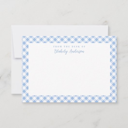 Frans Blue Gingham Check Personal Stationery Bedankkaart (Voorkant)