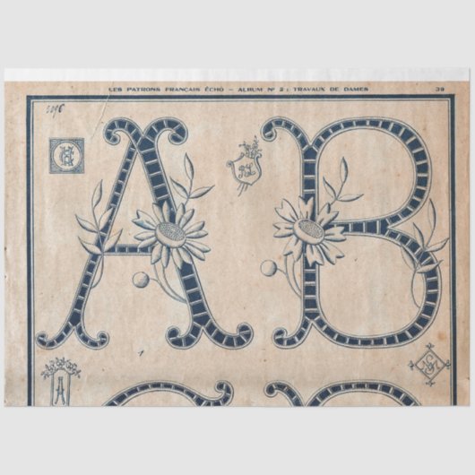 Frans borduurpatroon Decoupage of Giftwrap Tissuepapier (Voorkant)