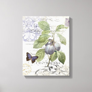 Frans Botanisch Plum gestretst doek Canvas Afdruk