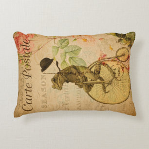  Frans Briefkaart Kikker Riding Bicycle Roos Accent Kussen