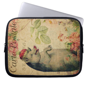 Frans Briefkaart varken met kroongras Laptop Sleeve