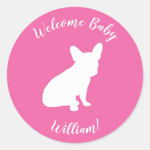 Frans Bulldog Baby shower Frenchie Pink Ronde Sticker