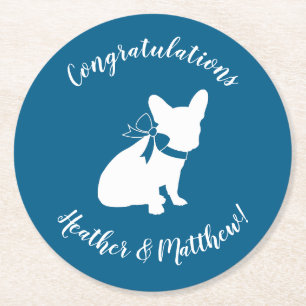 Frans Bulldog Baby shower Frenchy Frenchie Blue Ronde Kartonnen Onderzetter
