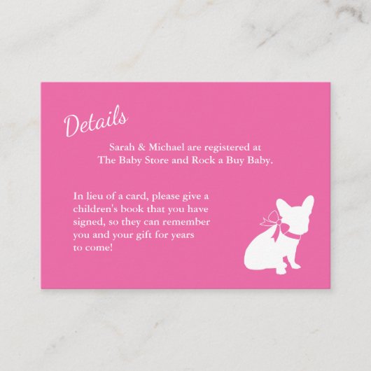 Frans Bulldog Baby shower Frenchy Frenchie Pink Informatiekaartje (Voorkant)