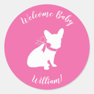 Frans Bulldog Baby shower Frenchy Frenchie Pink Ronde Sticker