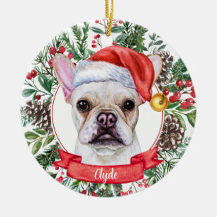 Frans Bulldog Custom Dog Santa Kerstkerstversierin Keramisch Ornament