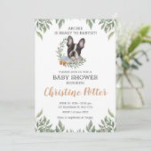 Frans Bulldog Dog Boy Boho Greenery Baby shower Kaart (Staand voorkant)