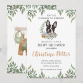 Frans Bulldog Dog Boy Boho Greenery Baby shower Kaart (Voorkant / Achterkant)