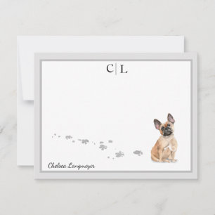 Frans Bulldog Dog Grey Border Monogram & Naam Notitiekaartje