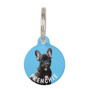 FRANS BULLDOG FOTO NAME PET TAG Custom Blue Huisdierpenning