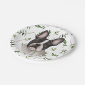 Frans Bulldog Greenery Boho Baby shower Papieren Bordje (Gekanteld)