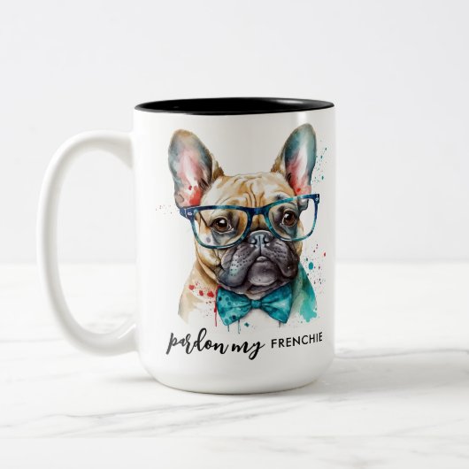 Frans Bulldog Pardon My Frenchie Cute Hondenliefhe Tweekleurige Koffiemok (Links)