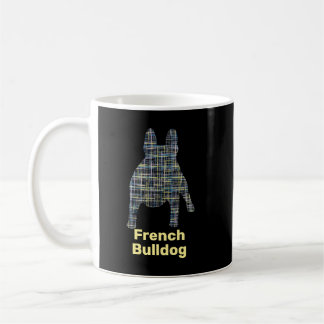Frans Bulldog Silhouette Yellow & Black Grid Koffiemok