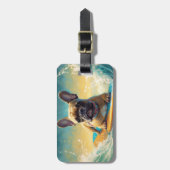Frans Bulldog strand surfen schilderij Bagagelabel (Voorkant verticaal)