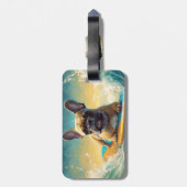 Frans Bulldog strand surfen schilderij Bagagelabel (Achterkant verticaal)
