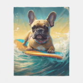Frans Bulldog strand surfen schilderij Fleece Deken (Voorkant)