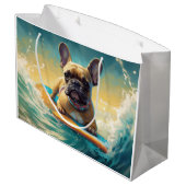 Frans Bulldog strand surfen schilderij Groot Cadeauzakje (Achterkant Gekanteld)