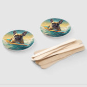 Frans Bulldog strand surfen schilderij Handwaaier (Niet-gemonteerd)