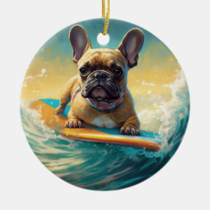 Frans Bulldog strand surfen schilderij Keramisch Ornament