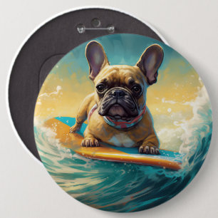 Frans Bulldog strand surfen schilderij Ronde Button 6,0 Cm