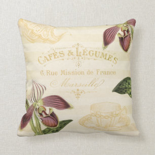 Frans Cafe Ad met orchideeën Kussen
