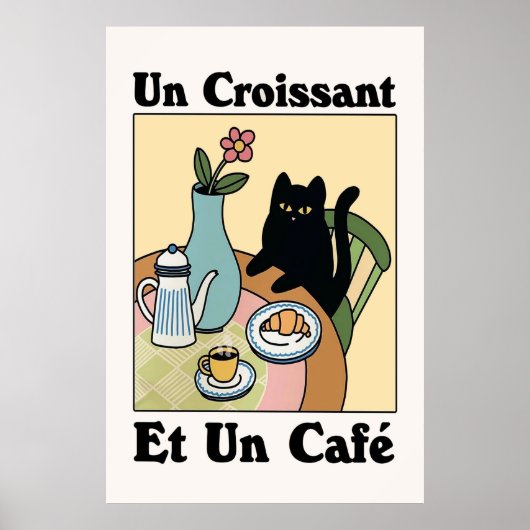 Frans Café Croissant Cat Print Poster (Voorkant)