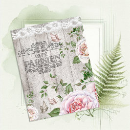 Frans Cafe Parisien Floral Wood Board Briefkaart