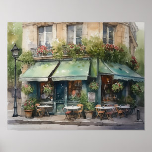 Frans café watercolor landschapskunst print poster