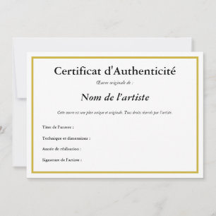 Frans certificaat van echtheid voor kunst kaart