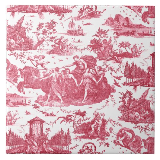 Frans Chariot Dawn Toile de Jouy-Red Tegeltje (Voorkant)