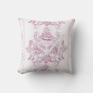 Frans chic, roze, toile, floral, patroon, Victoria Kussen